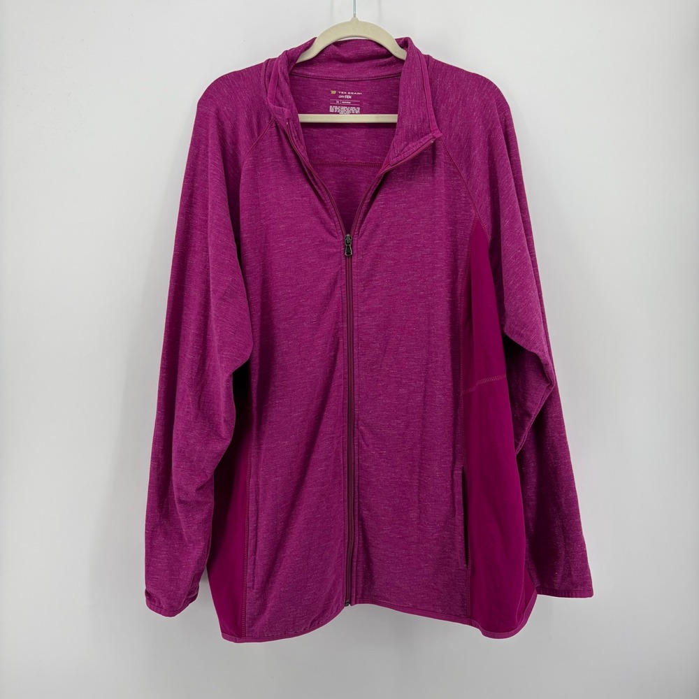 Tek Gear Womens 3X Magenta Full Zip Jacket DryTek Heathered Mock Neck Active